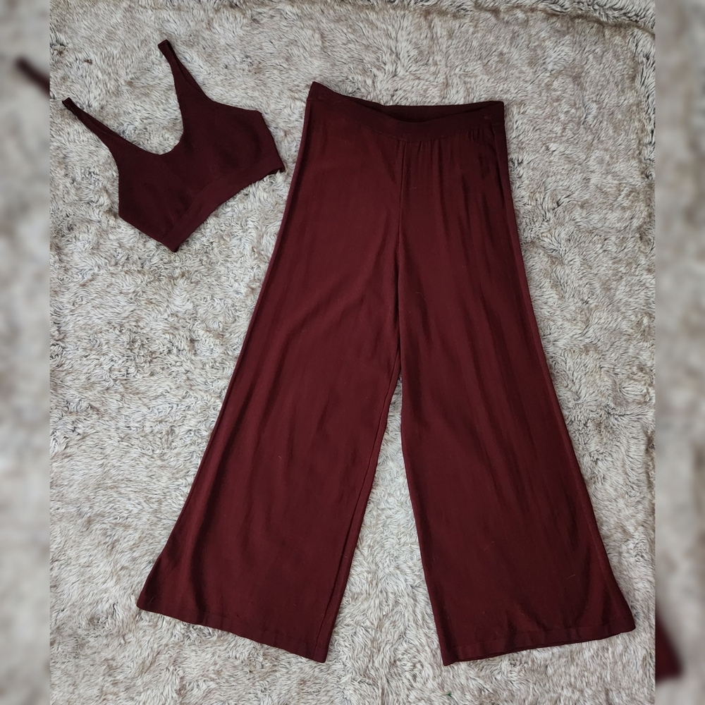 Free People FP Intimately Knit Bralette & Wide Leg Pants Set Women's Size Large